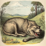 Ein böser Wolf auf einer Wiese