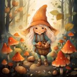 Die Hexe Helga sammelt Pilze im Wald