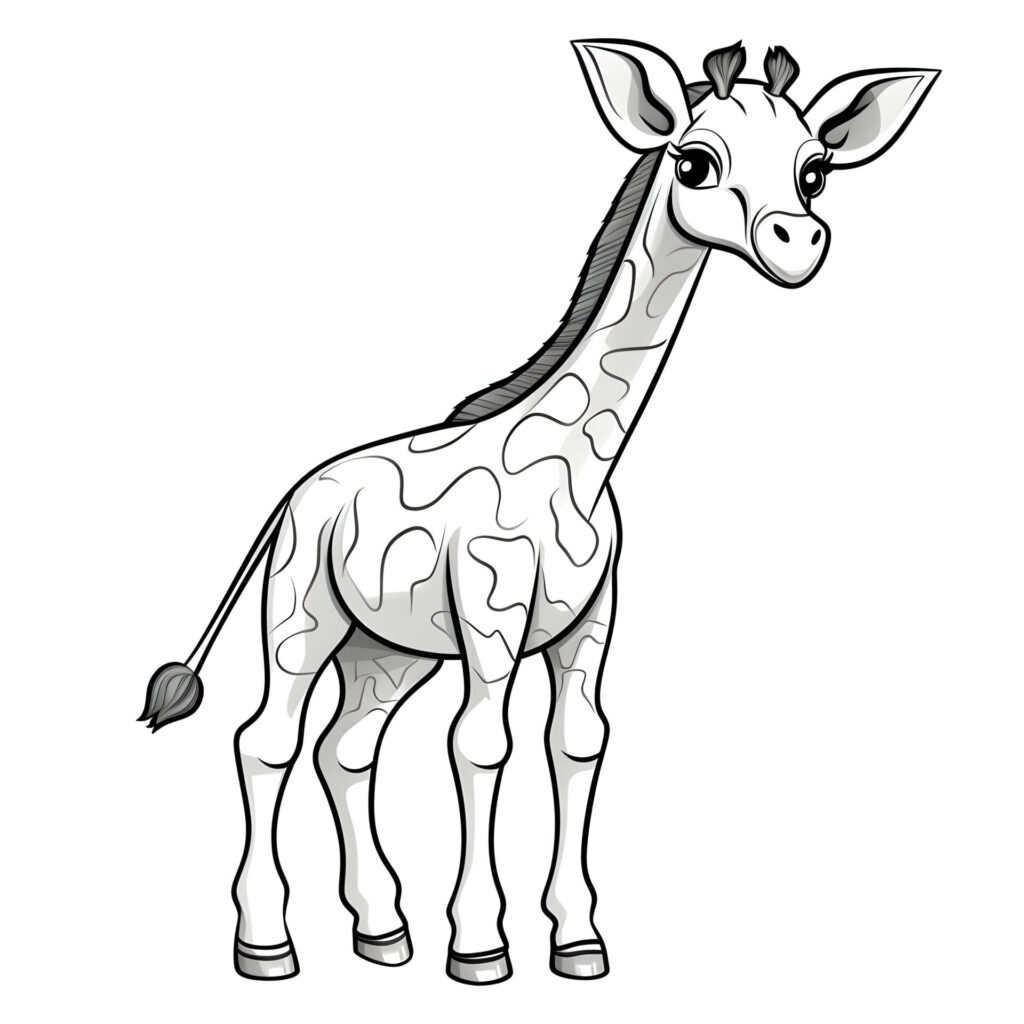 Eine niedliche Cartoon-Giraffe in einem Malbuch für Kinder