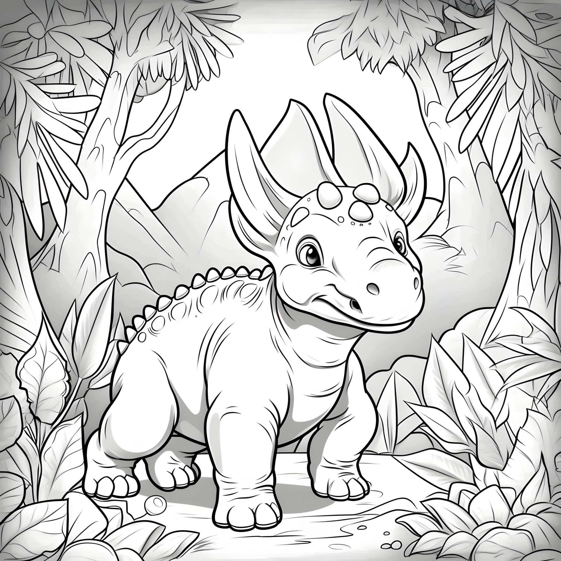 Ein einfacher Cartoon-Triceratops in einem Dschungel