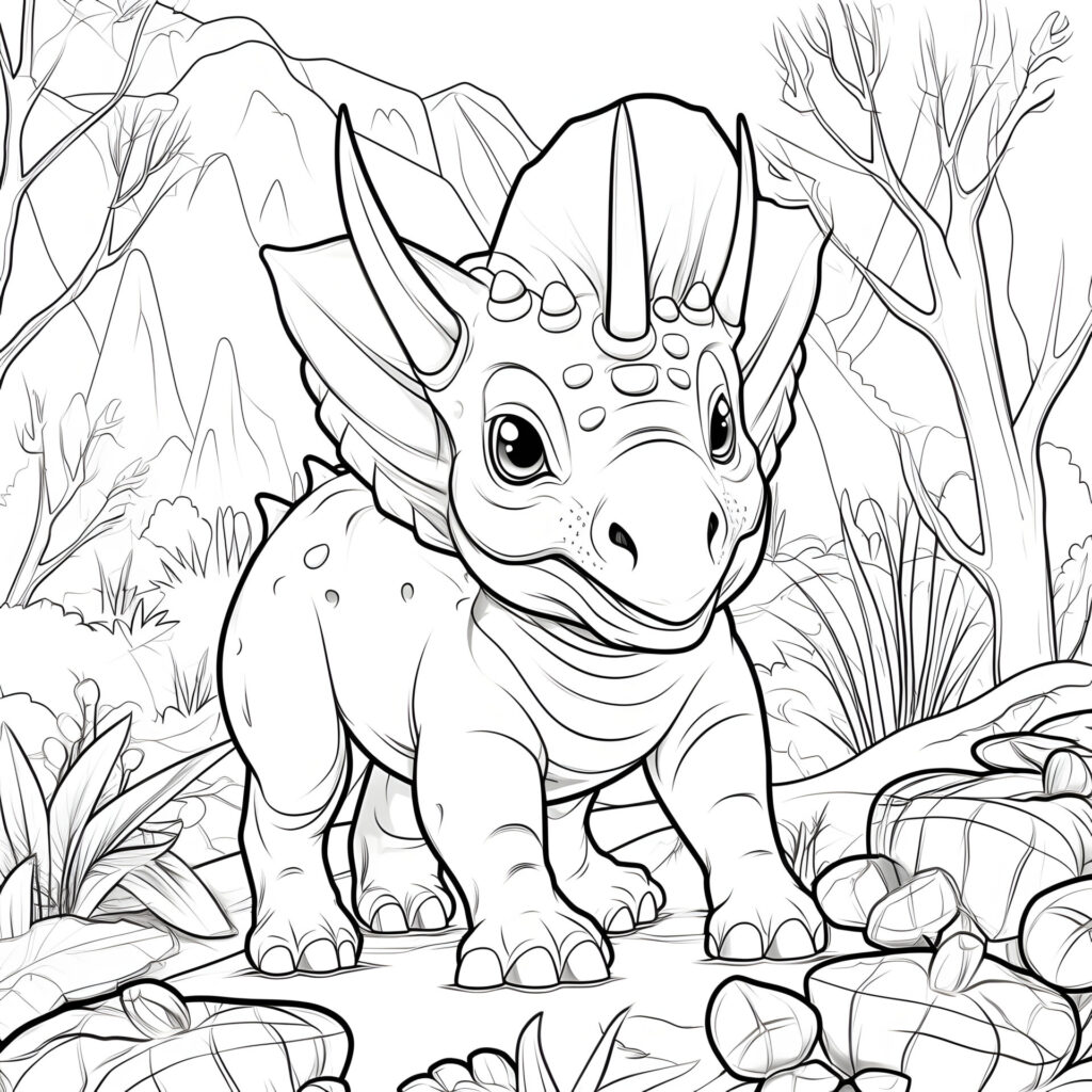 Ein einfacher Cartoon-Triceratops im Dschungel
