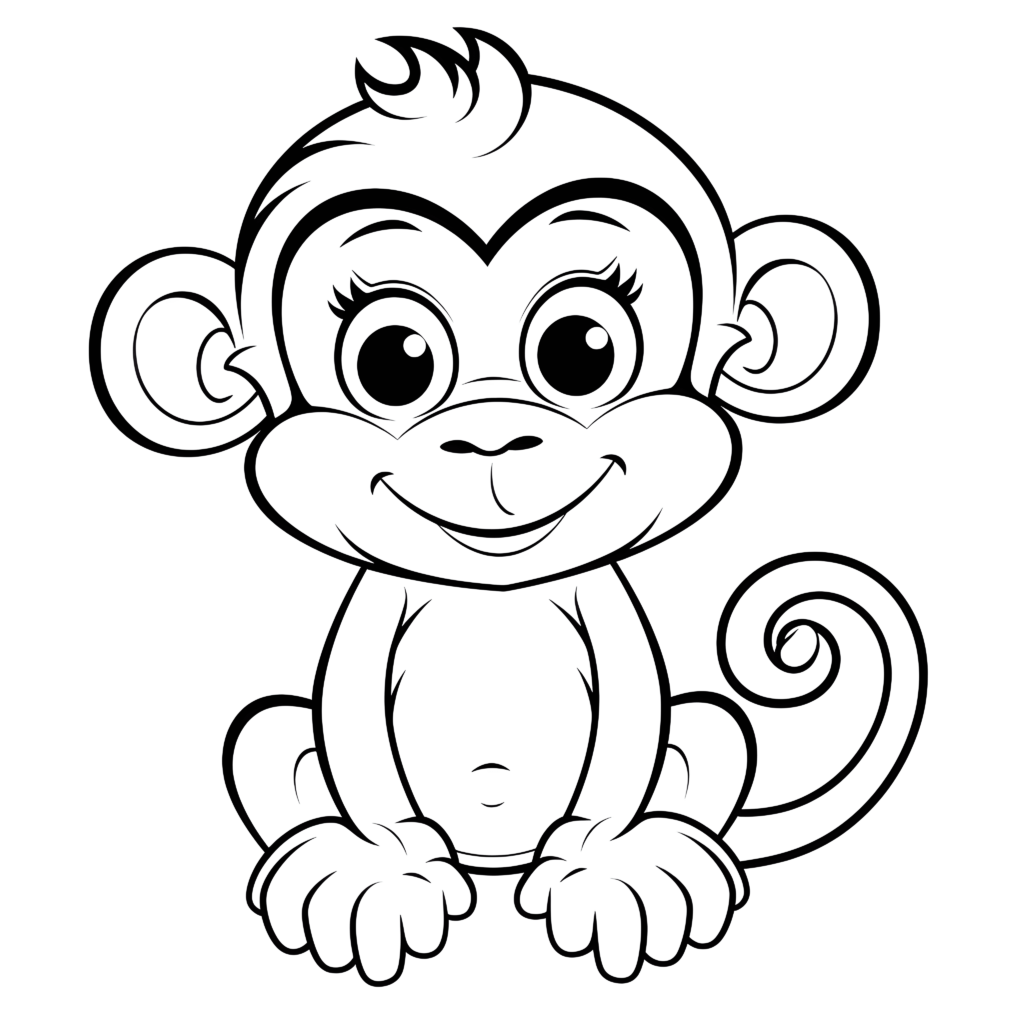 Eine sehr einfache Cartoon-Affe in einem Malbuch für Kinder