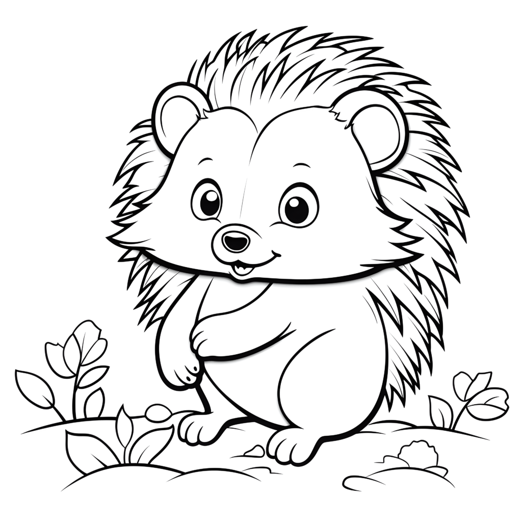 Ein niedlicher Cartoon-Igel in einem Naturbuch zum Ausmalen