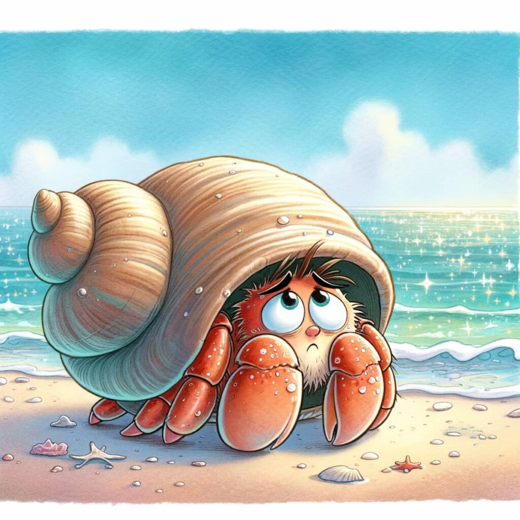 Ein Einsiedlerkrebs am Strand - Kinderbuch Illustration