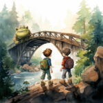 Zwei Jungs vor einer Brücke mit einem Troll