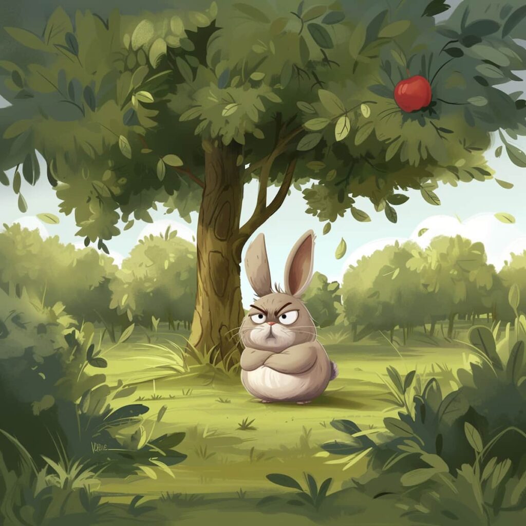 Der Hase Hoppel ist wütend im Wald.