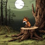 Ein Fuchs sitzt traurig auf einem Baumstamm.